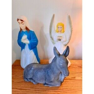 (3) Set VTG RARE Empire Christmas Nativity Donkey Angel Virgin Mary Blow Mold